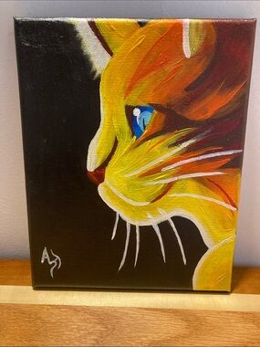 (Signed Art) Vibrant “Orange Cat” Acrylic Painting